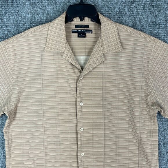 Syllables System Shirt Large Mens Basic Resort Casual Button-Down Short-Sleeve - Picture 3 of 9